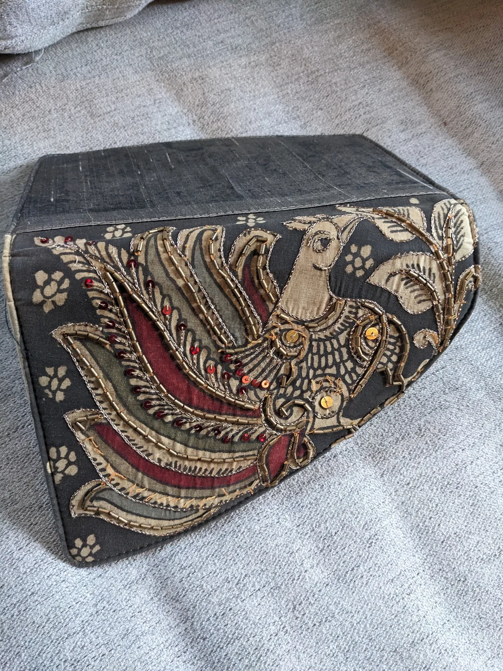 Embroidered And Beaded Clutch with Red and Gold Accents